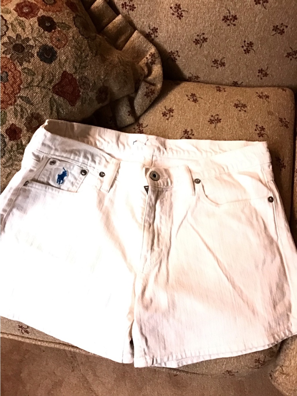 Polo by Ralph Lauren White Denim Shorts with Blue Polo Logo
